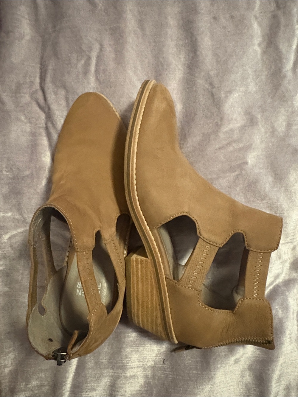 Eileen Fisher Tan Suede Cutout Ankle Booties